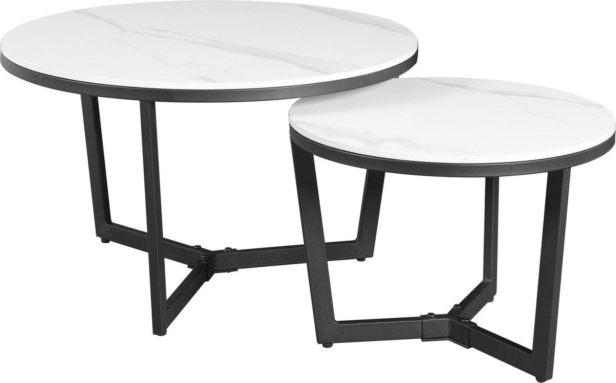 Sofabord Sæt med 2 Brady Round Marble Look White