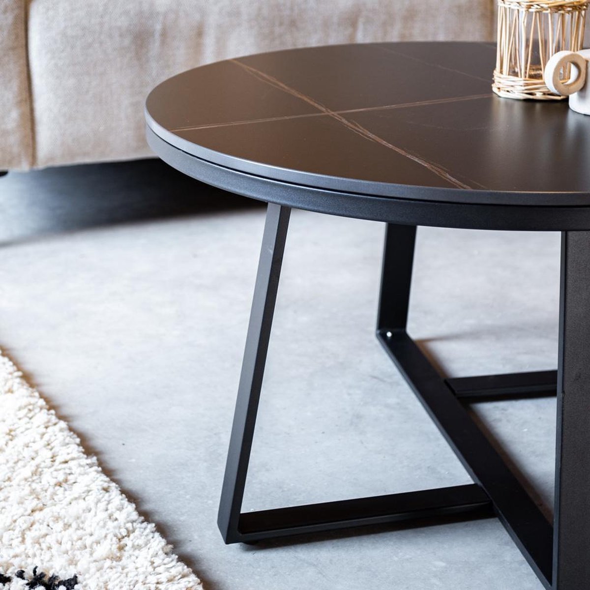 Salontafels - Salontafel Set van 2 Tanner Rond Marmerlook Zwart Rond - Dimehouse