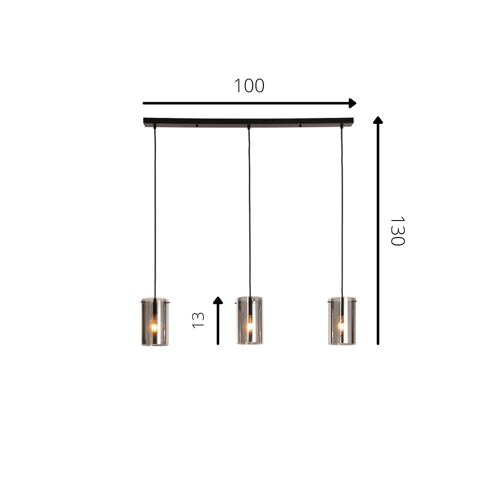 Hængelampe Hugo Dimehouse Antracit LxBxH 102x26x19 Glas Hvid fotostørrelsesindikation