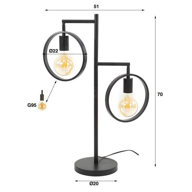 Bordlampe Hennes DH Interiør Charcoal LxBxH 61x40x12 Metal Hvid fotostørrelsesindikation