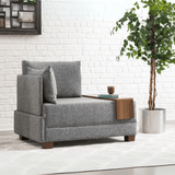 Fauteuils - Moderne Fauteuil Grijs Stof Fly - Links - Met Houten Tafeltje - Dimehouse