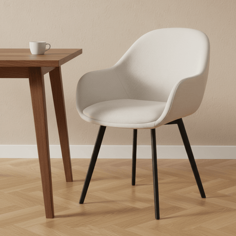 Eetkamerstoelen - Moderne Eetkamerstoel Remy Ribstof Crème - Met Armleuningen - Dimehouse