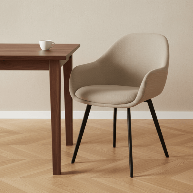 Eetkamerstoelen - Moderne Eetkamerstoel Remy Ribstof Taupe - Met Armleuningen - Dimehouse