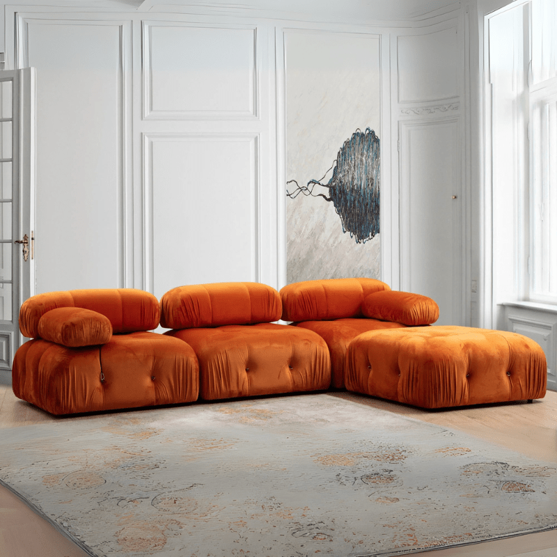 Banken - Modulaire XXL hoekbank Bubble met hocker - velvet oranje - Dimehouse
