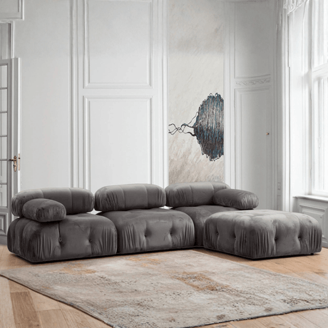 Banken - Modulaire XXL hoekbank Bubble met hocker - velvet grijs - Dimehouse
