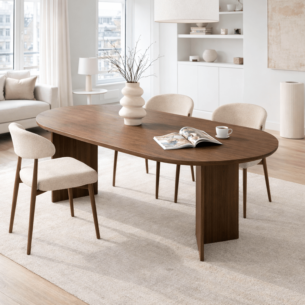 Eettafels - Ovale eettafel walnoot melamine - Japandi - 180x89,5x75 cm - Sota - Dimehouse