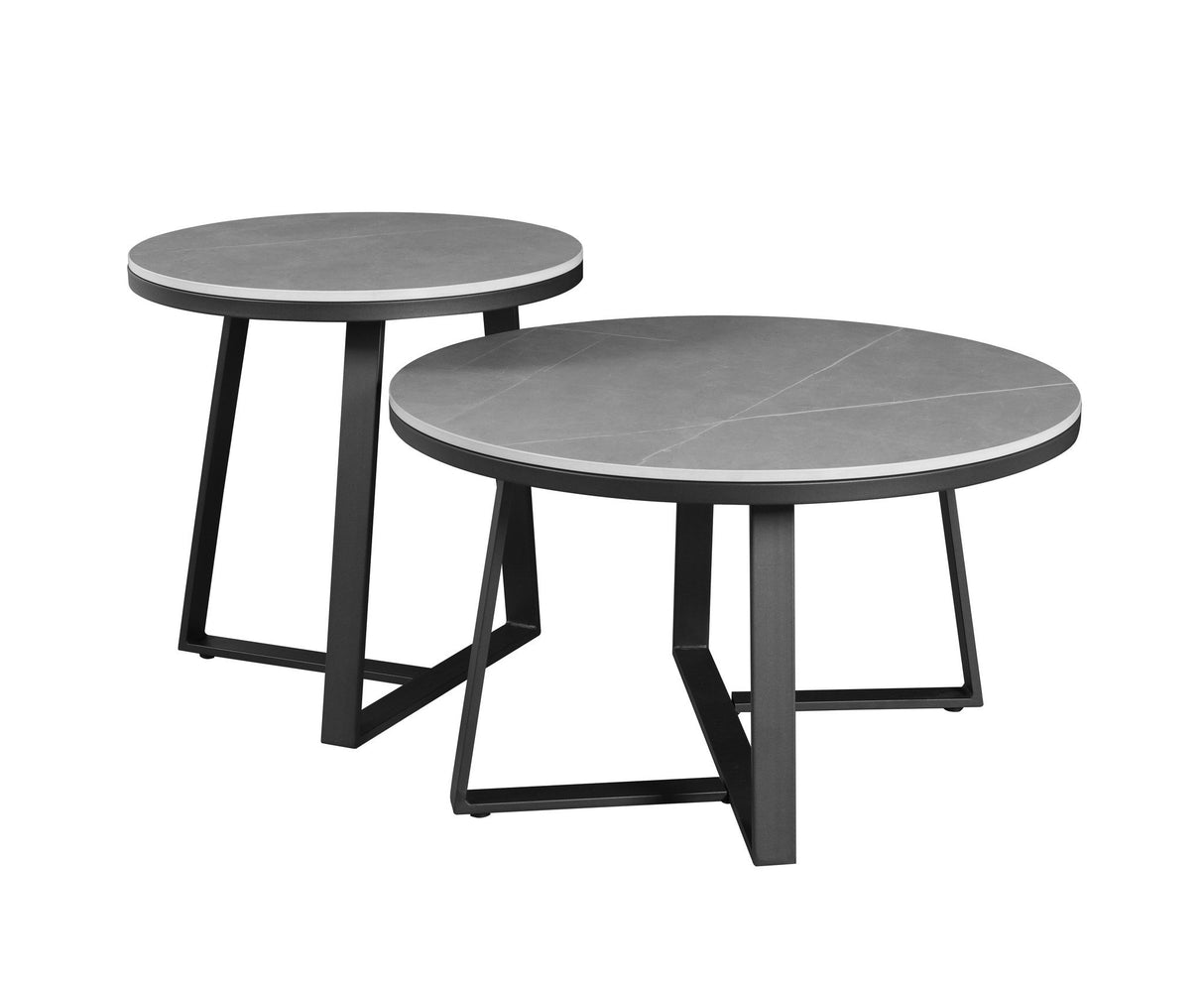 Sofabord Tanner Grey Dimehouse Grå LxBxH 80x80x18 Sintret sten Hvid foto diagonalt set forfra