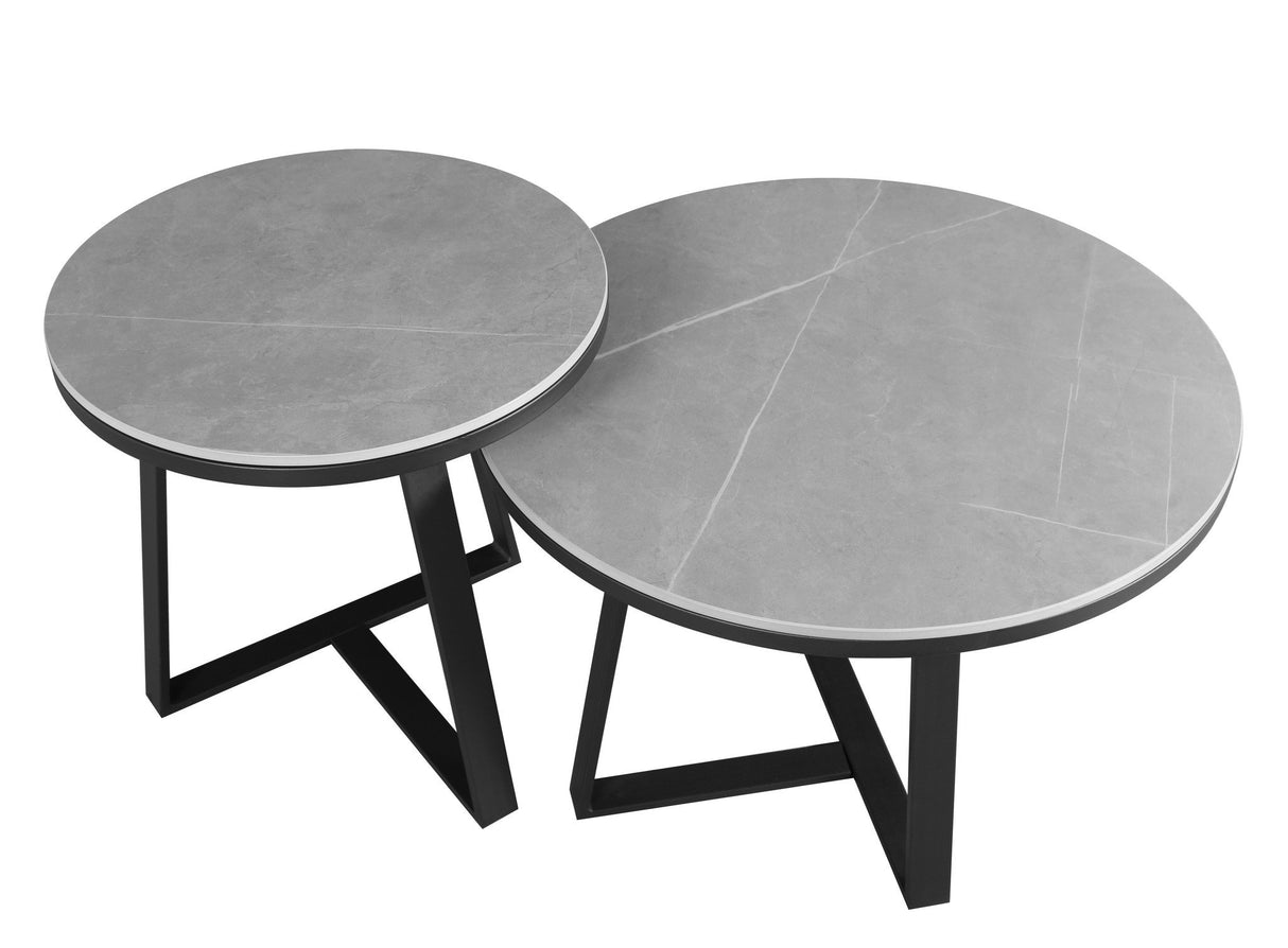 Sofabord Tanner Grey Dimehouse Grå LxBxH 80x80x18 Sintret sten Hvid foto set forfra