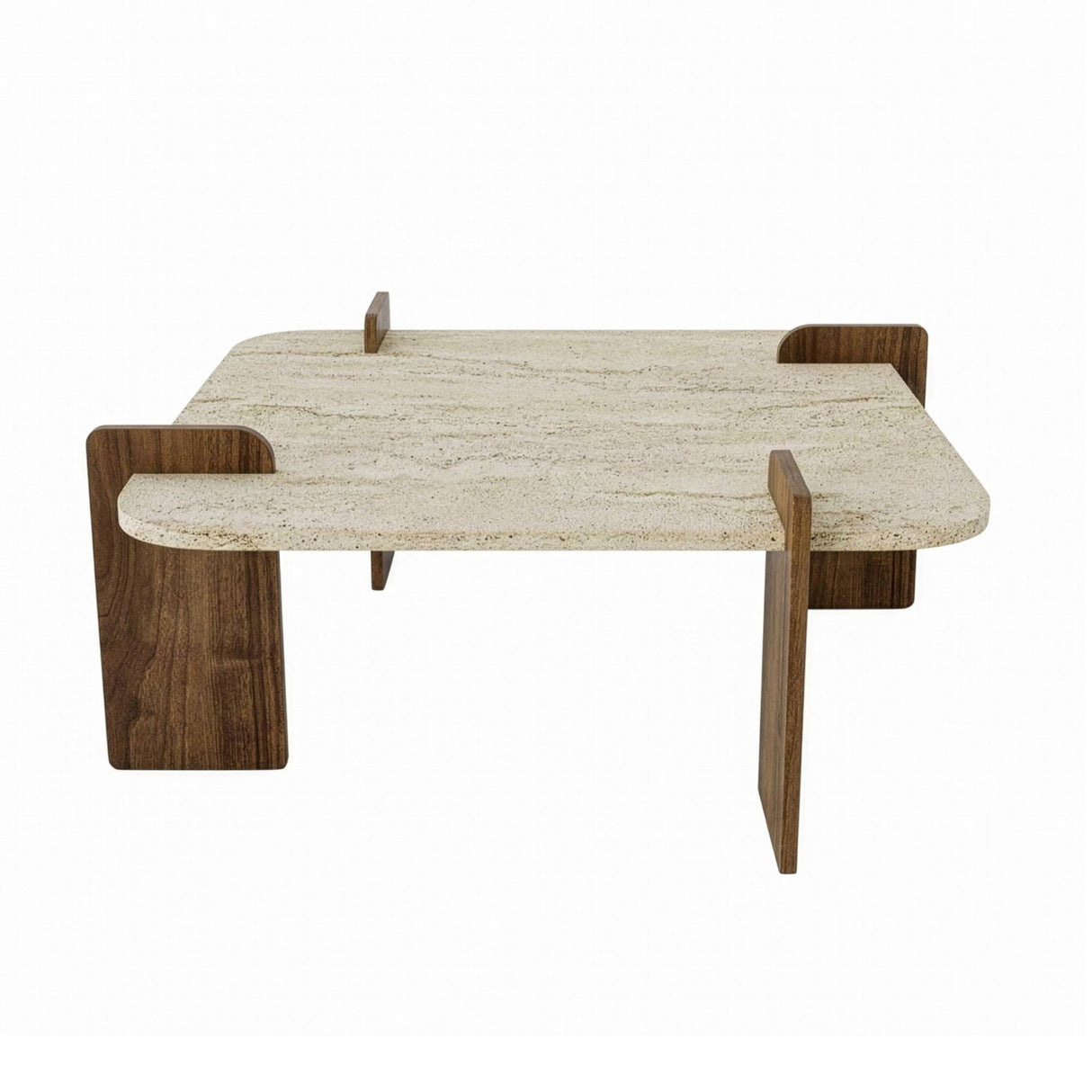 Afrolli sofabord travertin-look valnød 90x90 Travertin-look og valnød Melaminbelagt trækomposit