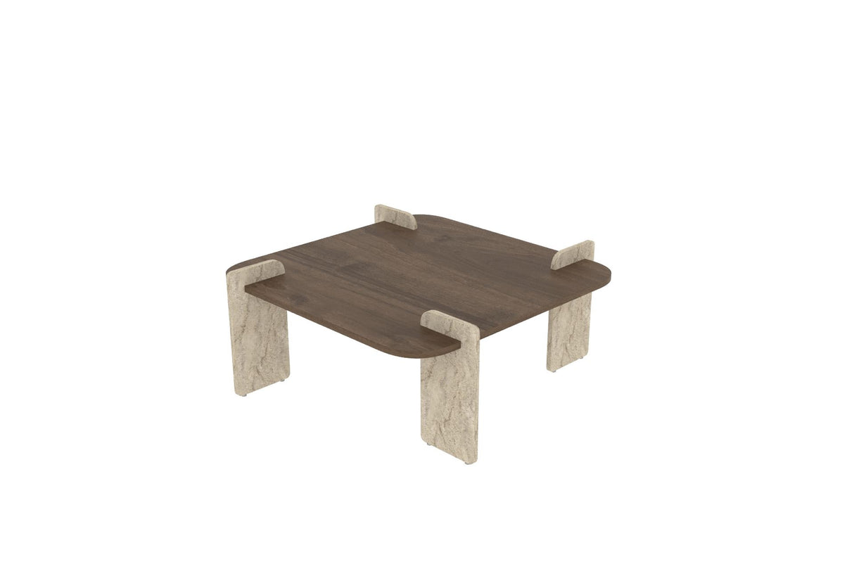 Afrolli sofabord valnød travertin 90 x 90 cm Valnød, travertin Melaminbelagt træ