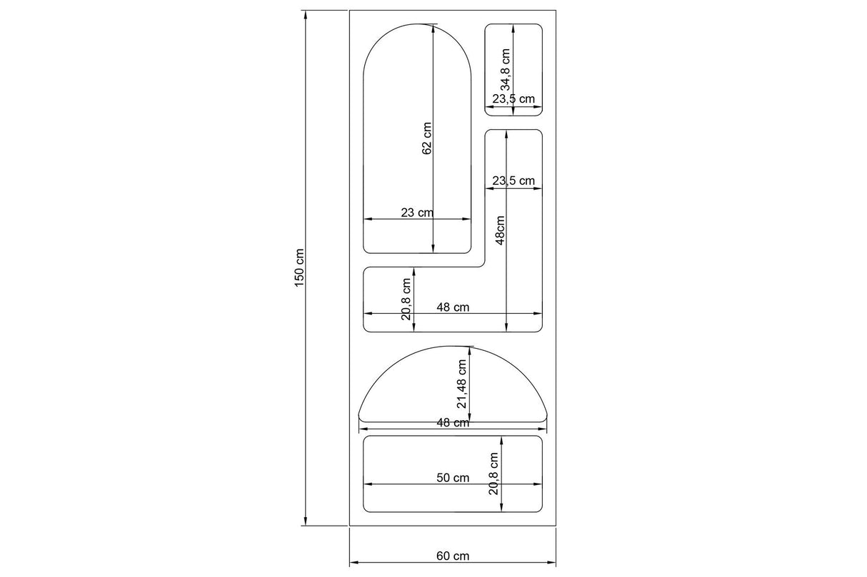 Reol med organiske former hvid melamin Nolen 60x150x32 cm