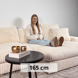 Banken - 3 - zits hoekbank XXL Beige Ribstof plofbank Nia - Dimehouse