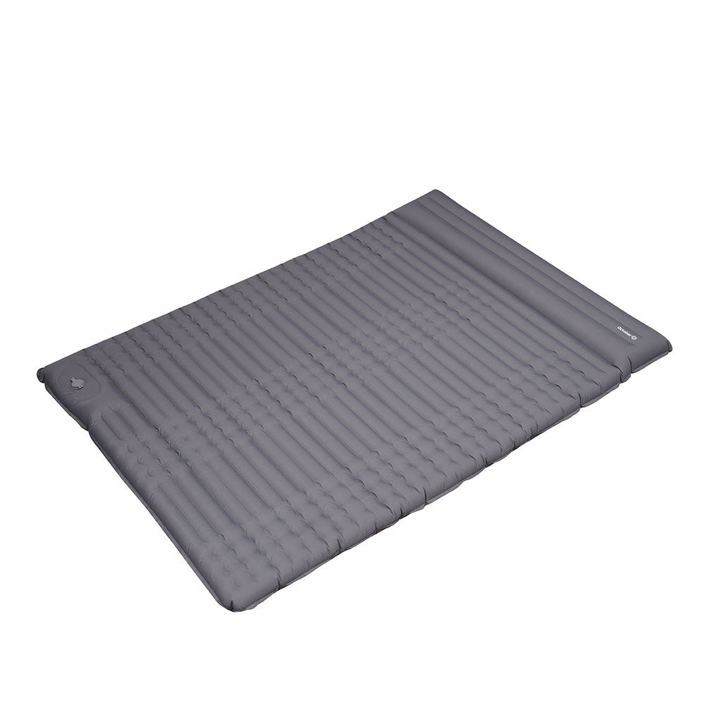 Luftmadras til 2 personer med indbygget oppustningssystem 205x140x10 cm Dimehouse Grå LxBxH 33x17x17 Nylon Hvid foto diagonalt set forfra