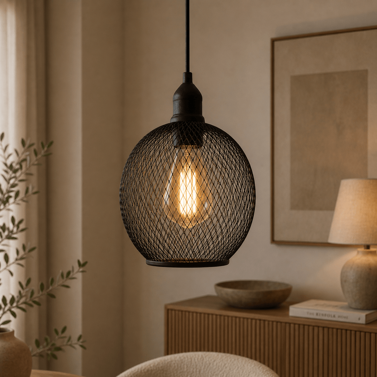 Hanglampen - Hanglamp zwart Metaal – Gaas structuur - 19 cm - 1 - lichts – Hudson - Dimehouse
