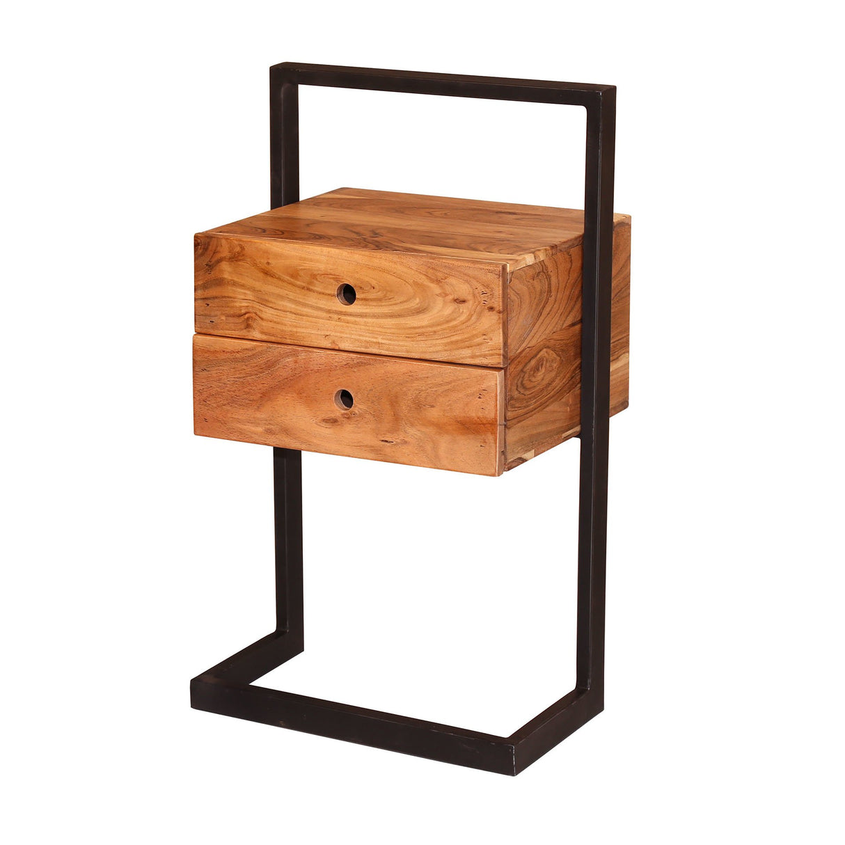Sengebord Camila 2L DH Interiør Akacie LxBxH 82x50x30 Akacietræ Hvid foto diagonalt set forfra