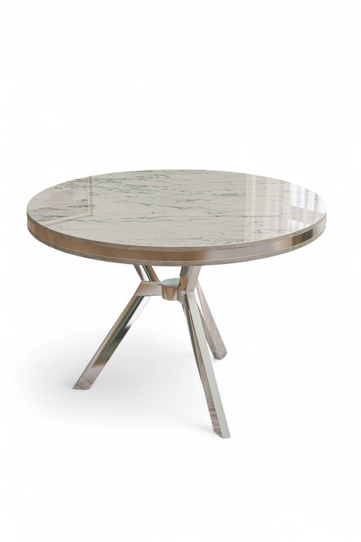 Mos spisebord marmor look oval 90 cm Hvid marmor look med krom 100% lakeret panel