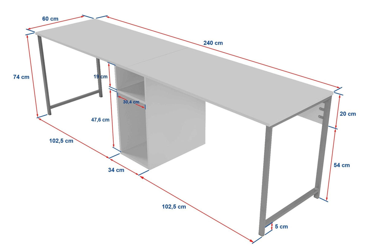 Bureaus - Bureau antraciet met zwart - 240x60 cm - Melamine - Twin - Dimehouse