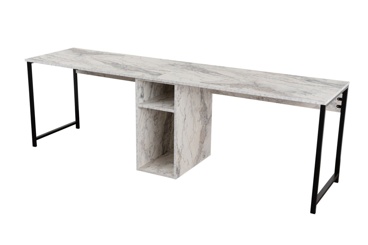 Bureaus - Twin Study Desk Studie Bureau Freesia Marble Black 240x60 cm Melamine - Dimehouse