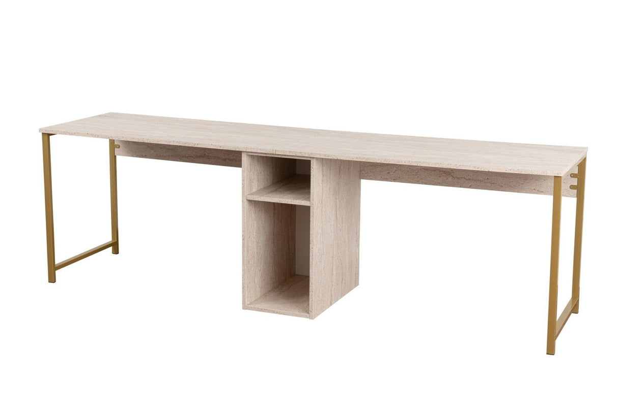 Bureaus - Studiebureau Twin Travertin Goud 240x60 cm Melamine - Dimehouse