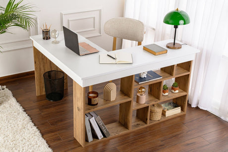 Bureaus - Vesper Studie bureau 130x120 cm wit dennenhout White Atlantic Pine Melamine - Dimehouse