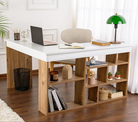 Bureaus - Vesper Studie bureau 130x120 cm wit dennenhout White Atlantic Pine Melamine - Dimehouse