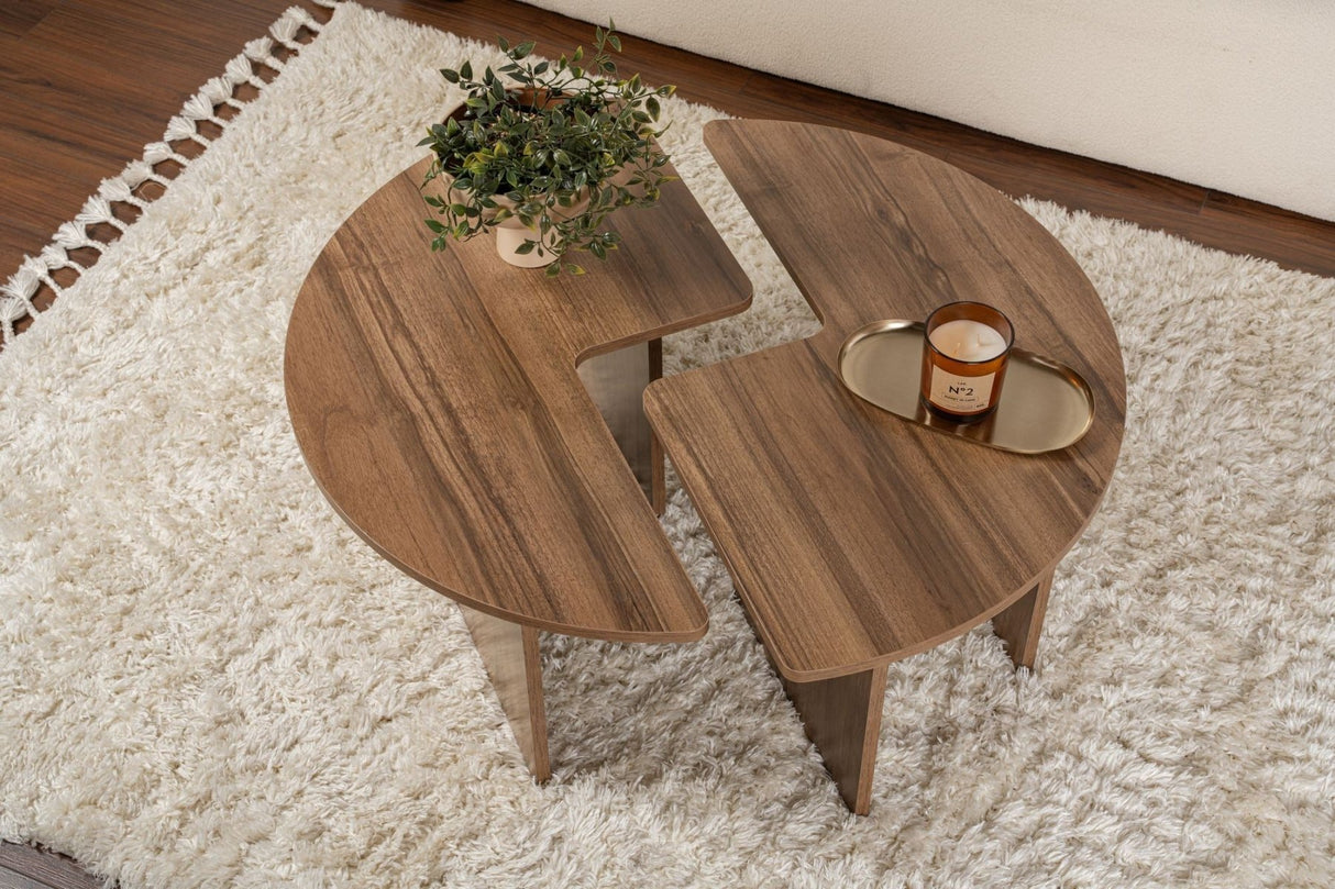 Ronde Salontafel Moari Walnoot Melamine 90 cm
