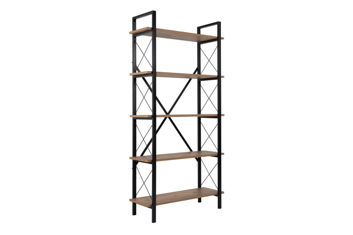 Industriële Boekenkast Ely Atlantisch Dennenhout Melamine - Zwart Frame - 180x90 cm