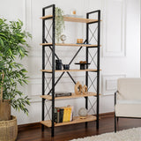Industriële Boekenkast Ely Eiken Melamine - Zwart Frame - 180x90 cm