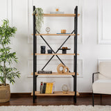 Industriële Boekenkast Ely Eiken Melamine - Zwart Frame - 180x90 cm