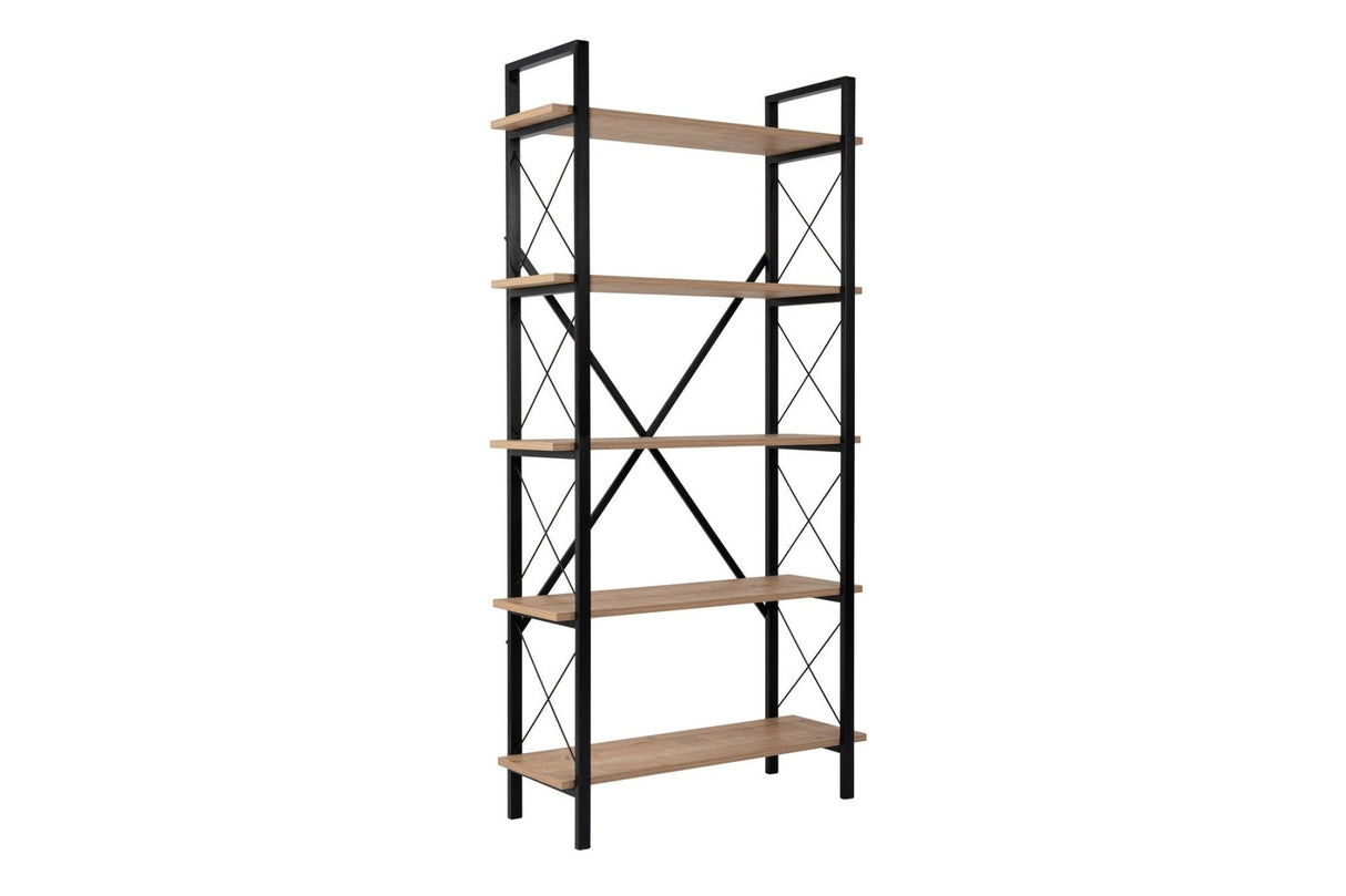 Industriële Boekenkast Ely Eiken Melamine - Zwart Frame - 180x90 cm