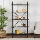 Industriële Boekenkast Ely Zwart Hout - Zwart Frame - 180x90 cm