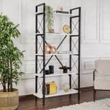 Industriële Boekenkast Ely Wit Hout Melamine - Zwart Frame - 180x90 cm