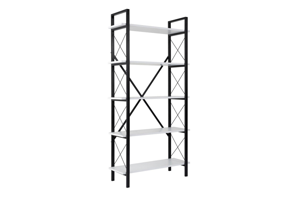 Industriële Boekenkast Ely Wit Hout Melamine - Zwart Frame - 180x90 cm