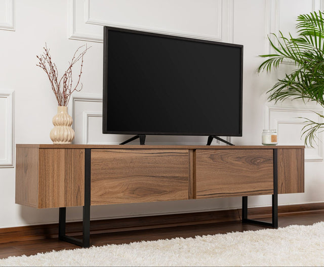 TV Meubels - TV Meubel Serenity Walnoot Zwart 180x29.5x50 cm Walnut Black Melamine - Dimehouse