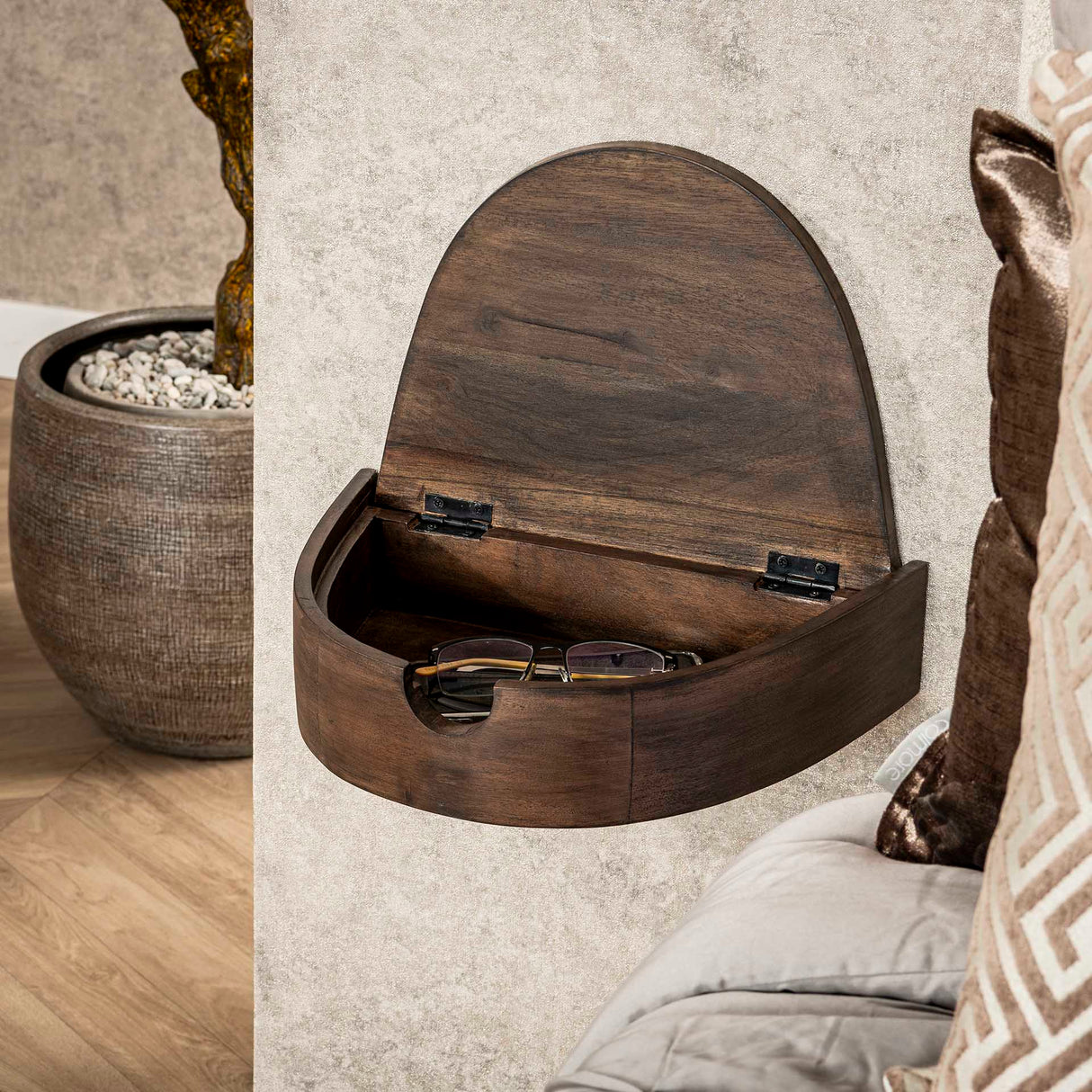 Zwevende Halfronde Nachtkastjes Set 2 – Acacia