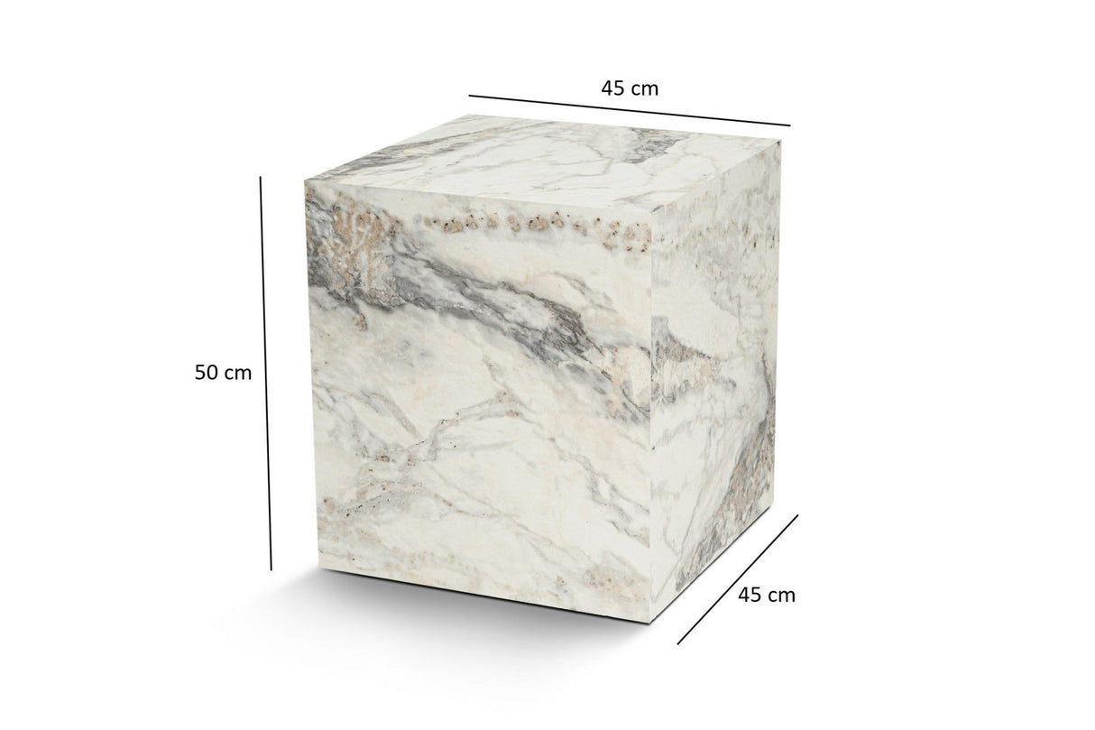 Moderne Bijzettafel Kuub Vierkant Marmerlook - 45x45x50 cm