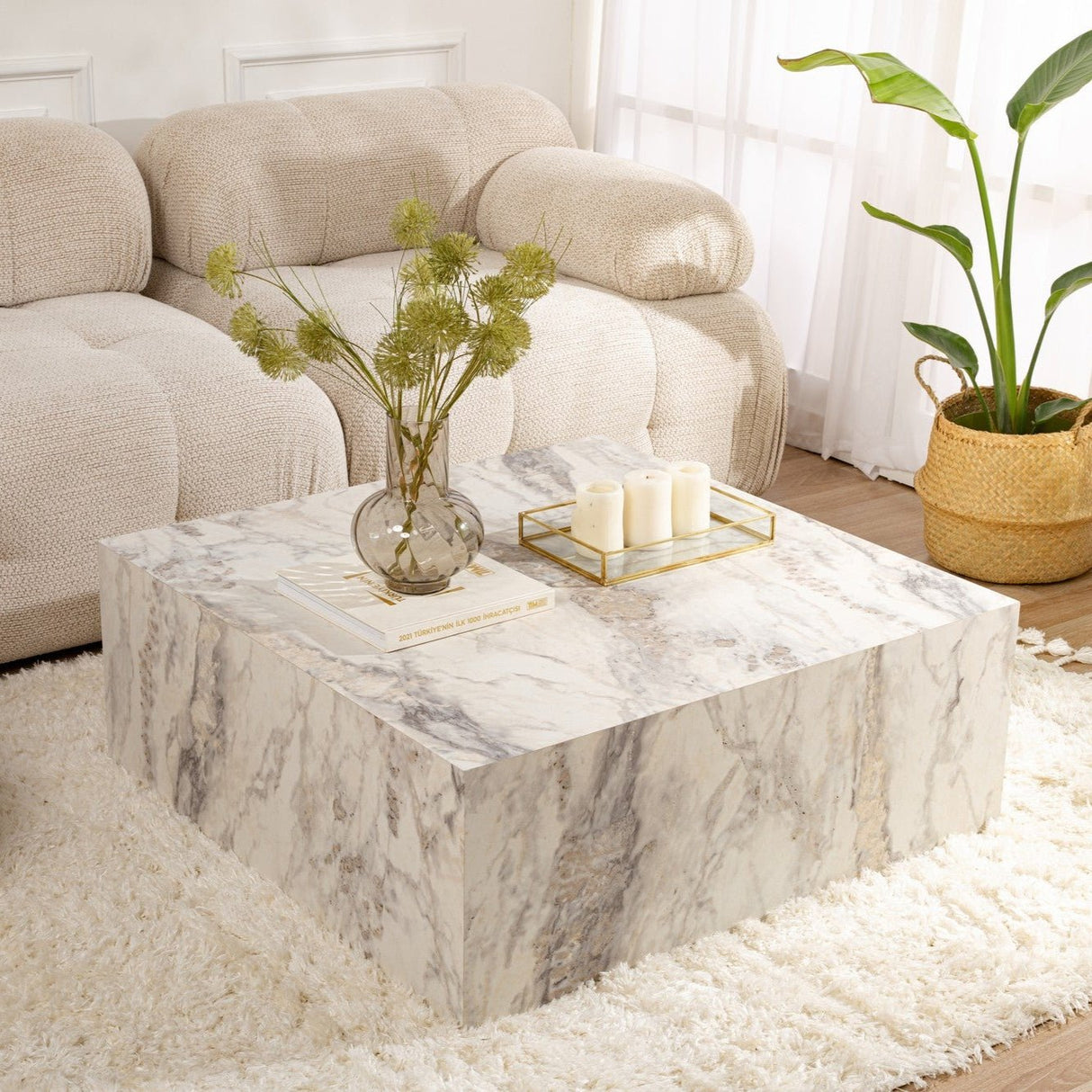 Moderne Salontafel Vierkant 90x90 cm Marmerlook Prasmi