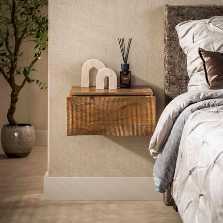 Zwevend nachtkastje 1 lade zandkleur mangohout Oona