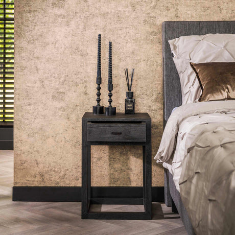 Sengebord Sort Acacia Wood Davey 1 Skuffe
