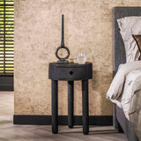 Rundt Davey Sengebord Sort Acacia Wood 1 skuffe