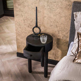Rundt Davey Sengebord Sort Acacia Wood 1 skuffe