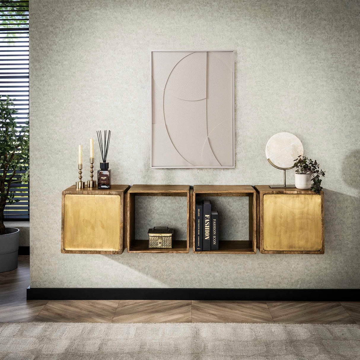 Hangend Dressoir Maceo - Mangohout Zand met Brass Accent 169 cm