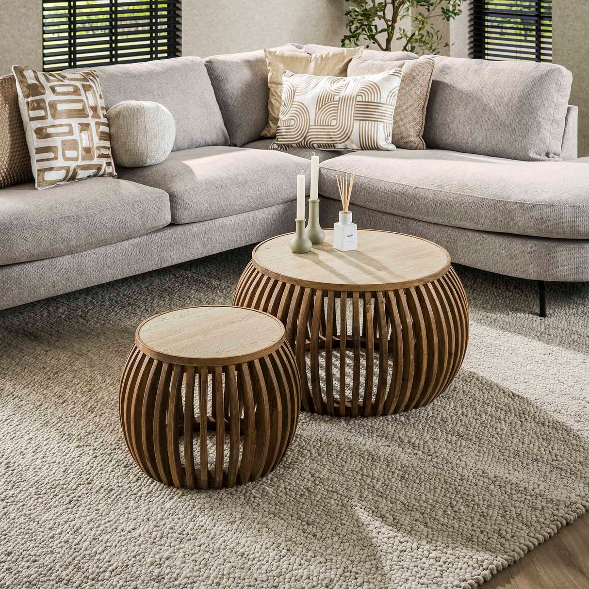Vento Curve Sofabord Ø75 massiv mangoh sand sæt af 2 