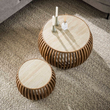 Vento Curve Sofabord Ø75 massiv mangoh sand sæt af 2 