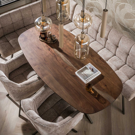 Deens ovale eettafel walnoot bruin massief acaciahout Tavon 150x90 cm