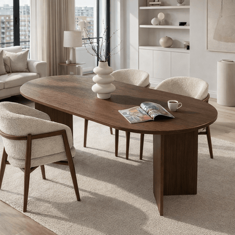 Ovalt spisebord valnød melamin - Japandi - 180x89,5x75 cm - Sota