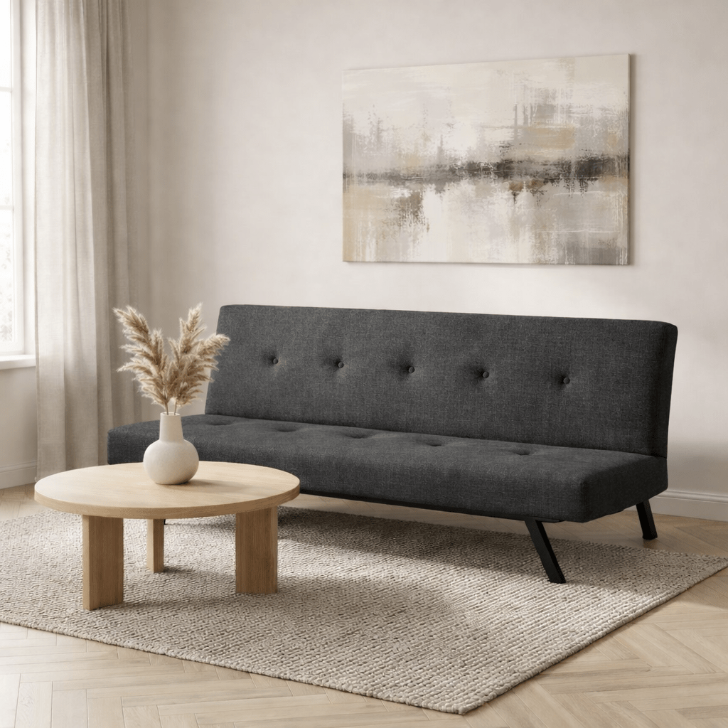 3-personers sovesofa Zoly antracit stof - 180 cm - Uden armlæn - Gecapitonneerd 