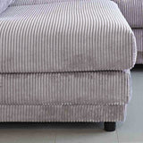 Hjørnesofa lysegrå ribstof puffebord Gabi - venstre 