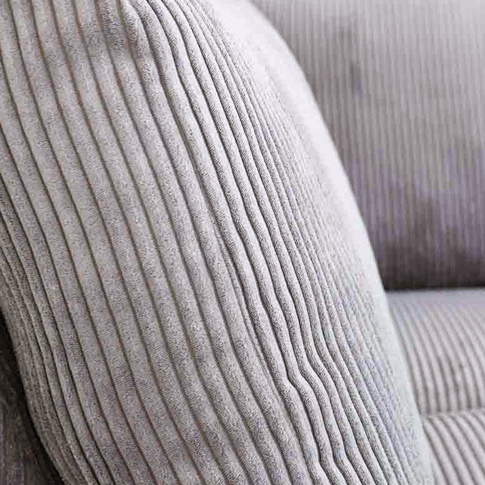 Hjørnesofa lysegrå ribstof puffebord Gabi - venstre 