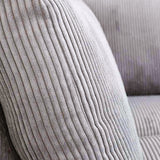 Hjørnesofa lysegrå ribstof puffebord Gabi - venstre 